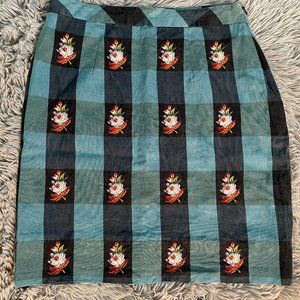 HD in Paris/Anthropology Checkered Skirt Blue with Flowers